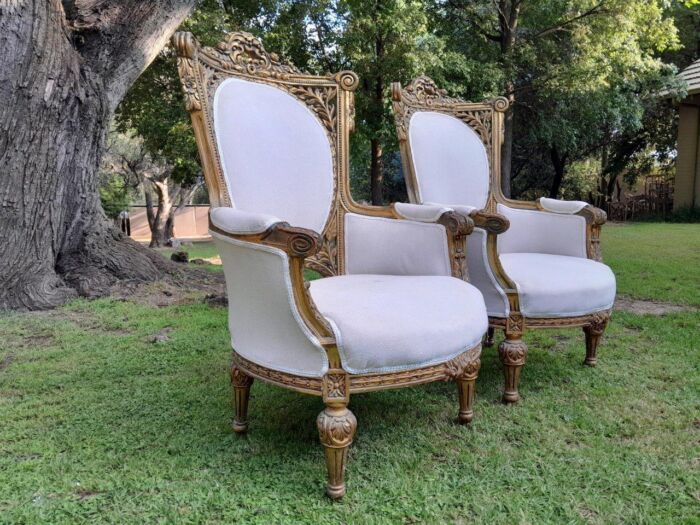 A Pair Of French Style Giltwood Ornate Arm Chairs - Image 3