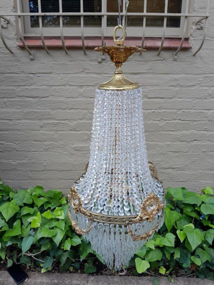 A 20th Century Empire French Style Brass And Crystal Chandelier - Image 2