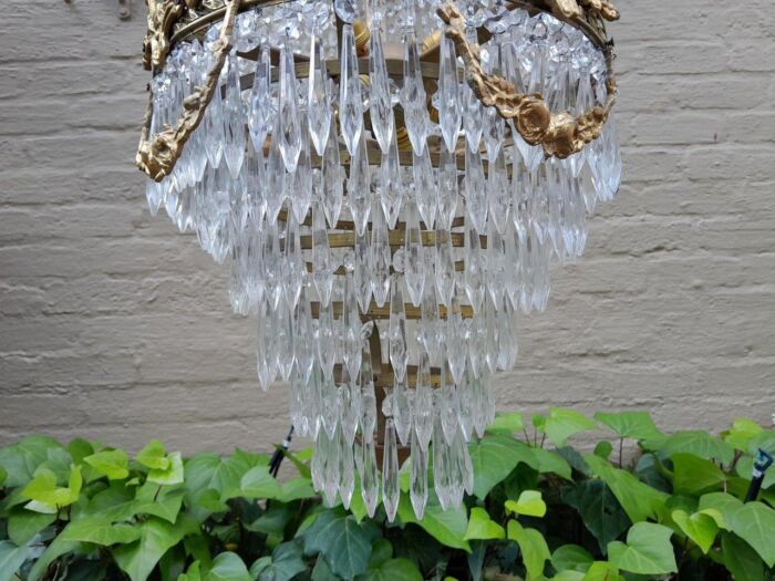 A 20th Century Empire French Style Brass And Crystal Chandelier - Image 3