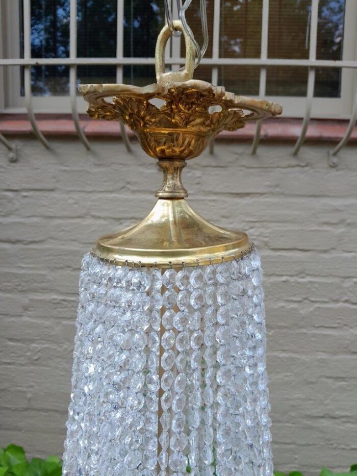 A 20th Century Empire French Style Brass And Crystal Chandelier - Image 6