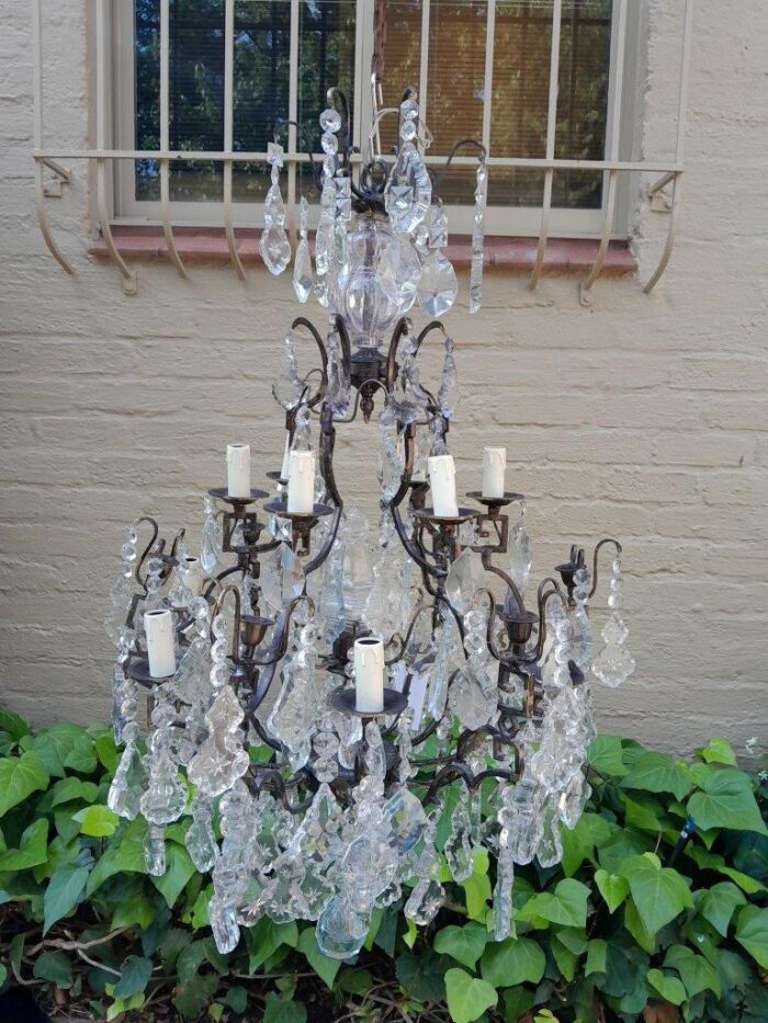 A French Style Brass & Crystal Chandelier - Image 2