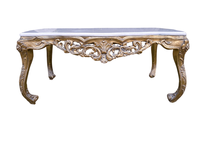 A French Style Ornately Carved Coffee Table with Marble Top