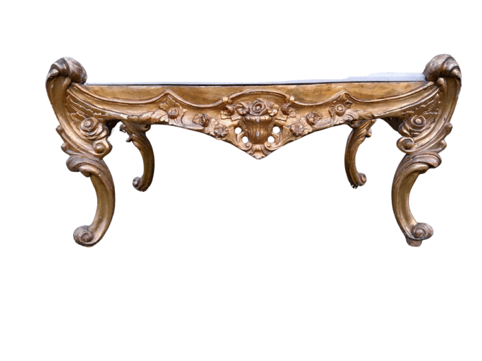 A French Style Ornately Carved Coffee Table with Marble Top