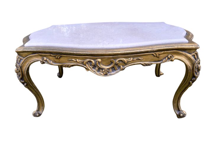 A French Style Ornately Carved Coffee Table with Marble Top