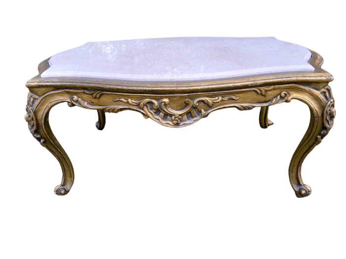 A French Style Ornately Carved Coffee Table with Marble Top