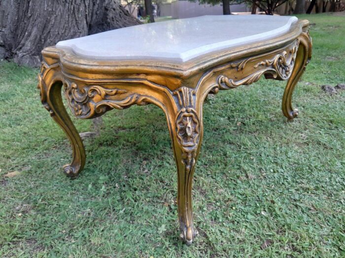 A French Style Ornately Carved Coffee Table with Marble Top - Image 3