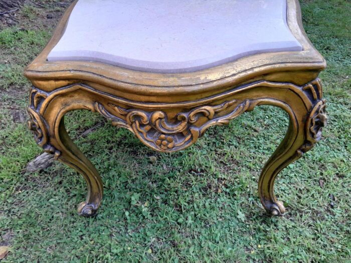 A French Style Ornately Carved Coffee Table with Marble Top - Image 4