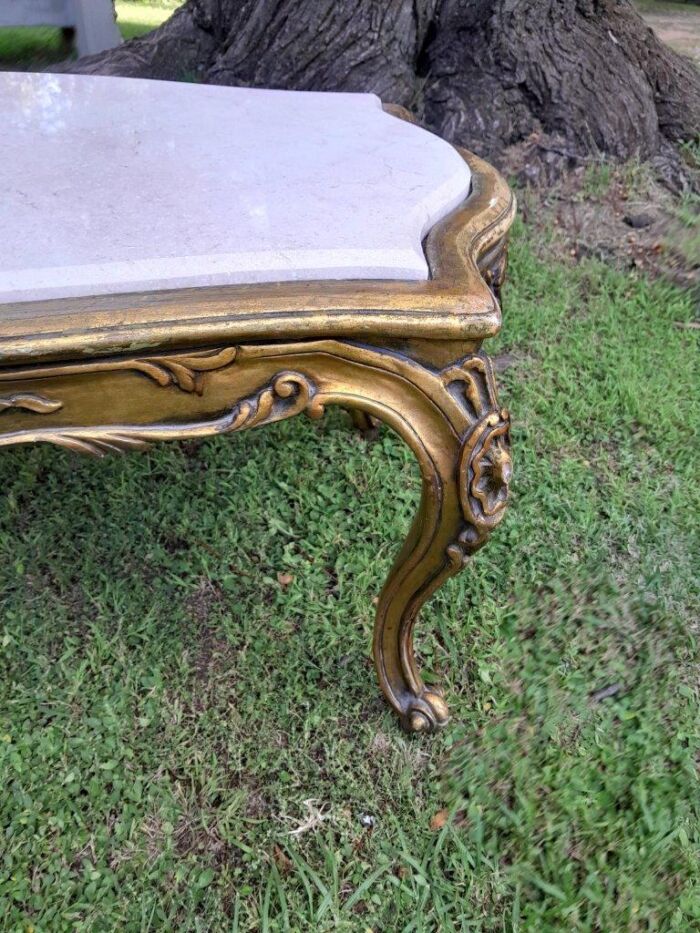 A French Style Ornately Carved Coffee Table with Marble Top - Image 5