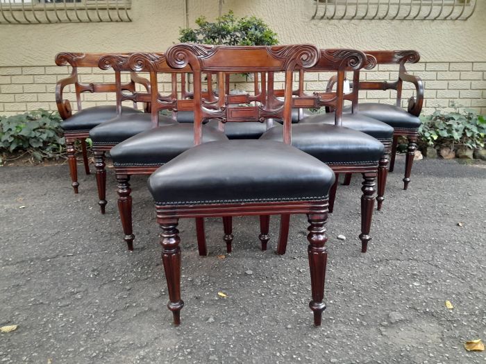 A 20th Century Set of Ten (10) William IV Style Mahogany Dining Chairs Consisting a Pair of Carvers/ Armchairs and Eight Dining Chairs with New Black Leather Upholstery - Image 2