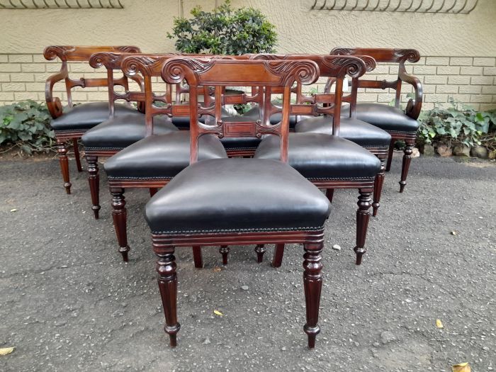 A 20th Century Set of Ten (10) William IV Style Mahogany Dining Chairs Consisting a Pair of Carvers/ Armchairs and Eight Dining Chairs with New Black Leather Upholstery - Image 3