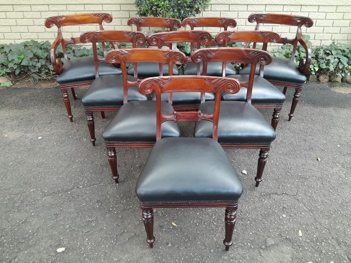A 20th Century Set of Ten (10) William IV Style Mahogany Dining Chairs Consisting a Pair of Carvers/ Armchairs and Eight Dining Chairs with New Black Leather Upholstery - Image 4