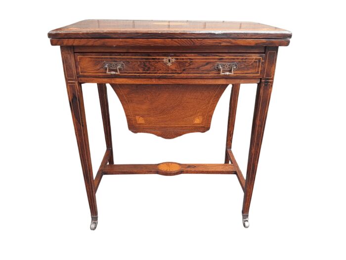 An Antique Edwardian Rosewood And Inlaid Chess / Games Table on Castors