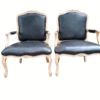 A 20th Century French Style Pair of Fruitwood Armchairs in a Contemporary Wood Finish and Upholstered in Leather