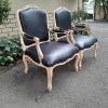 A 20th Century French Style Pair of Fruitwood Armchairs in a Contemporary Wood Finish and Upholstered in Leather - Image 4