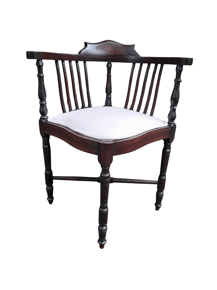 An Antique Edwardian Carved Mahogany and Inlaid Corner Chair