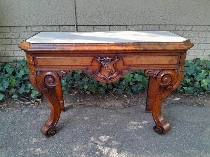 A Victorian Circa 1850’s Carved Rosewood Console/Drinks Table with Cream Marble Top - Image 2