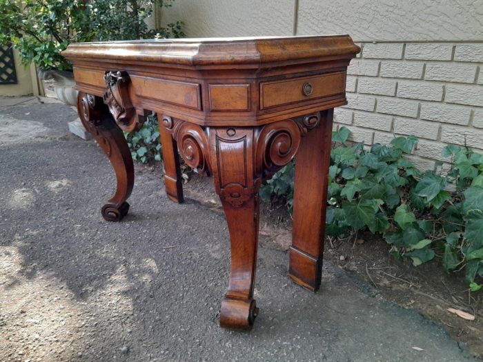 A Victorian Circa 1850’s Carved Rosewood Console/Drinks Table with Cream Marble Top - Image 4