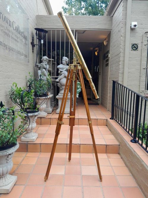 A 20th Century Brass Telescope on Brass and Wood Tripod Stand