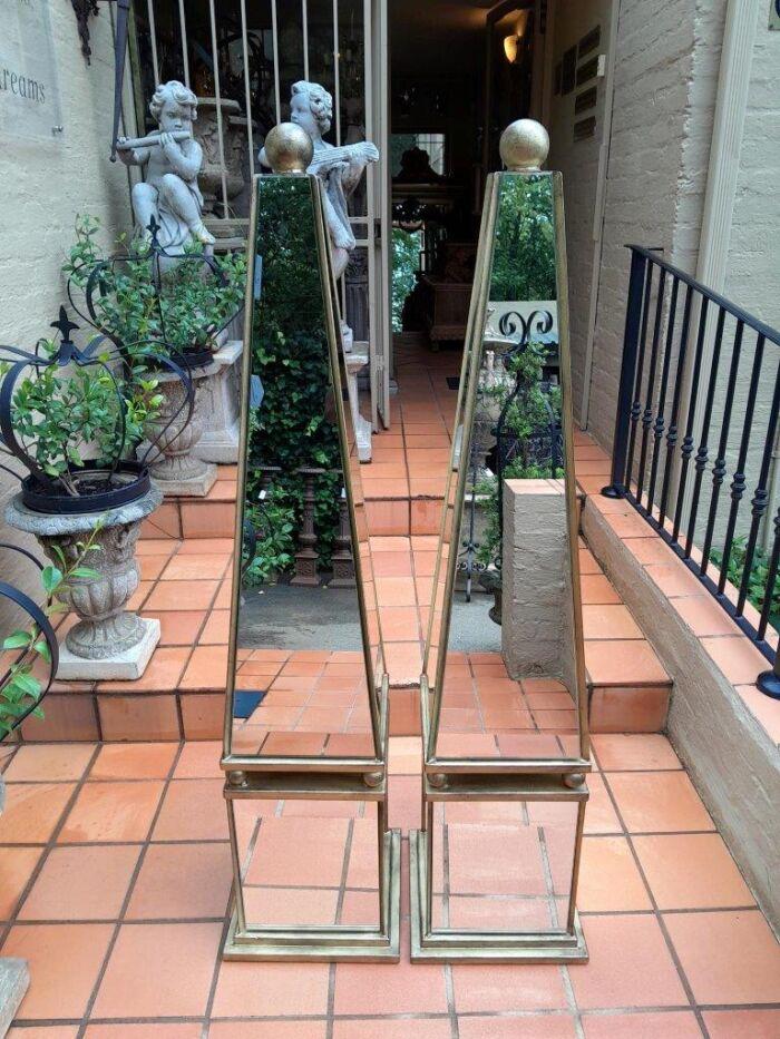 A Pair of Designer Decorative Mirror and Antique Gold Ball Obelisks For Table or Floor and Custom-Made for The Crown Collection - Image 2