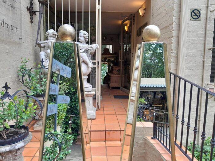 A Pair of Designer Decorative Mirror and Antique Gold Ball Obelisks For Table or Floor and Custom-Made for The Crown Collection - Image 5
