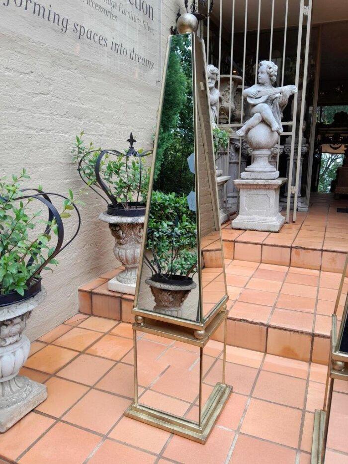 A Pair of Designer Decorative Mirror and Antique Gold Ball Obelisks For Table or Floor and Custom-Made for The Crown Collection - Image 6