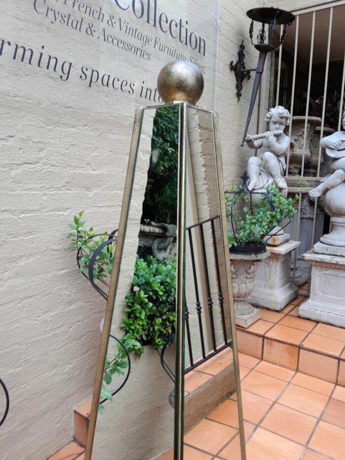 A Pair of Designer Decorative Mirror and Antique Gold Ball Obelisks For Table or Floor and Custom-Made for The Crown Collection - Image 8