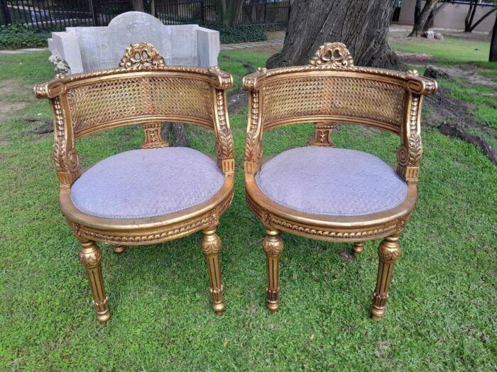 A Pair of French Louis XVI Style Carved and Rattan Chairs - Image 2
