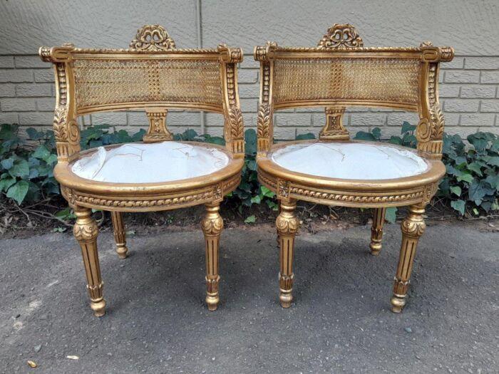A Pair of French Louis XVI Style Carved and Rattan Chairs - Image 7