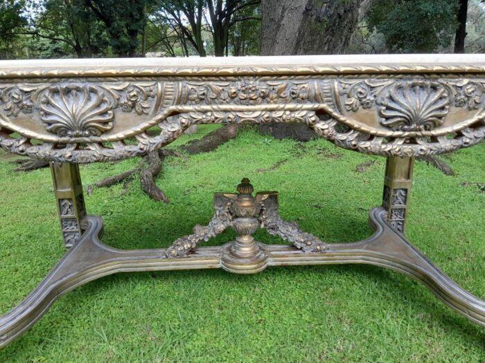 A 20th Century French Style Ornately Carved and Gilded Entrance / Console / Drinks Table with Cream Marble Top - Image 7