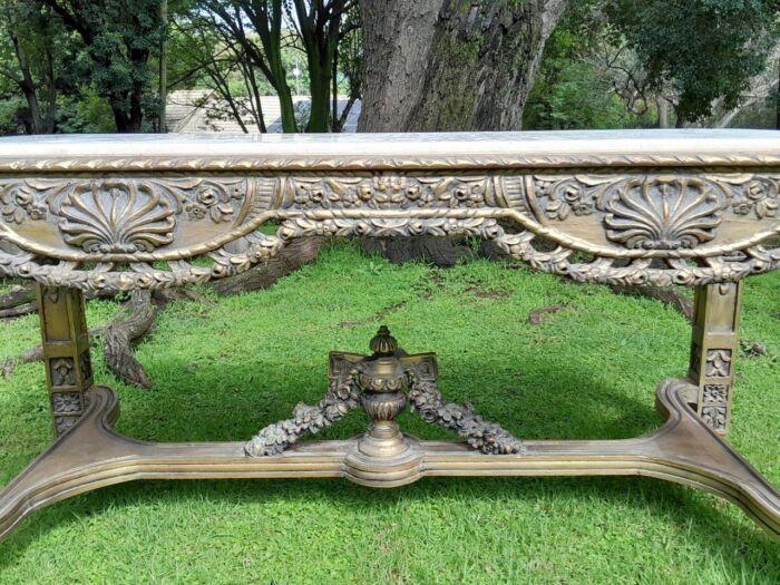 A 20th Century French Style Ornately Carved and Gilded Entrance / Console / Drinks Table with Cream Marble Top - Image 5