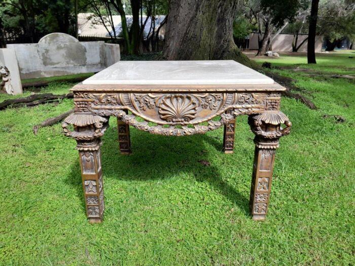 A 20th Century French Style Ornately Carved & Gilded Table /  Side Table with Cream Marble Top - Image 2