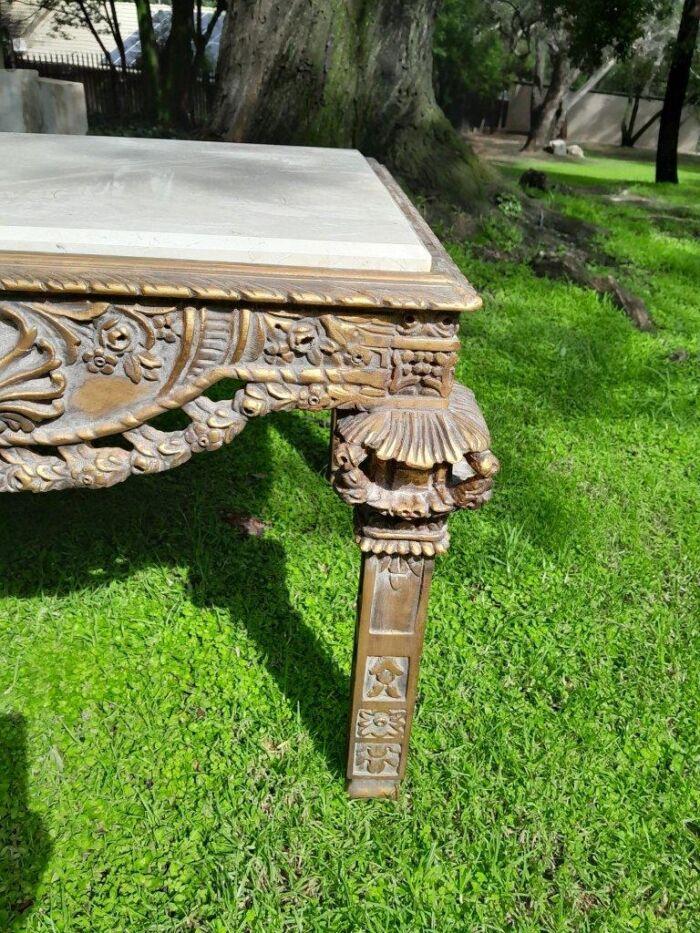 A 20th Century French Style Ornately Carved & Gilded Table /  Side Table with Cream Marble Top - Image 5