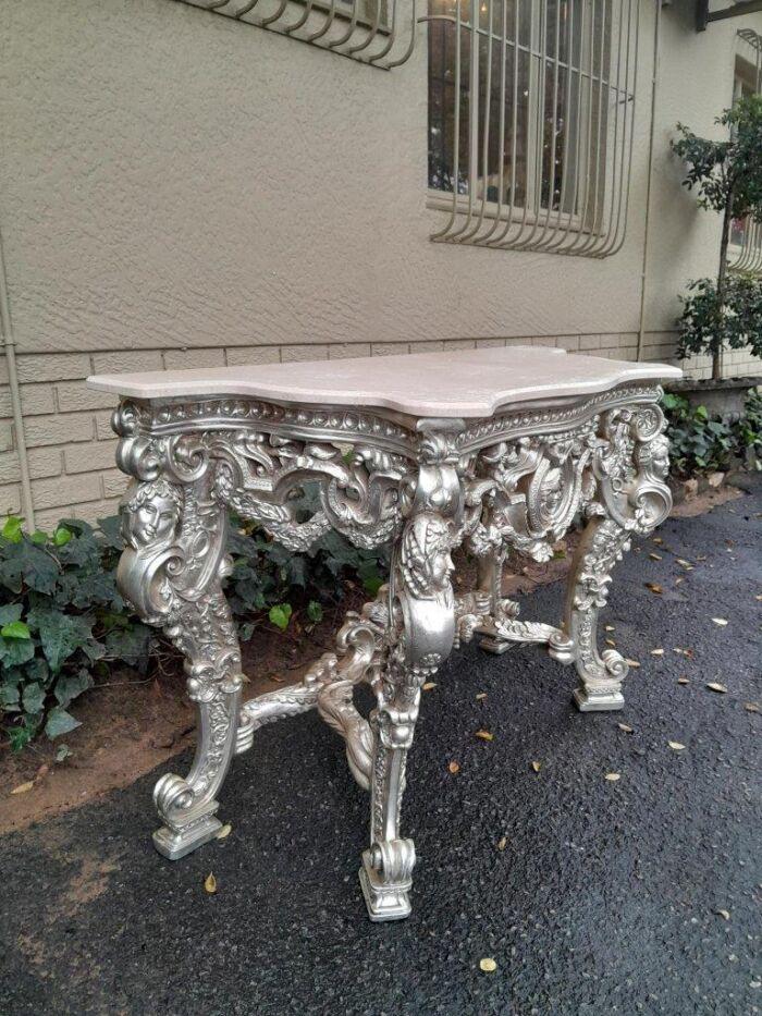 A 20th Century Ornately Carved Gilt Console / Drinks Table With Cream Marble Top - Image 5