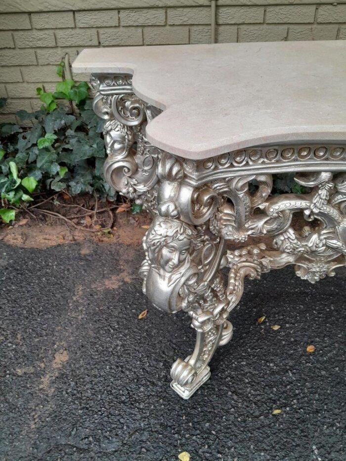 A 20th Century Ornately Carved Gilt Console / Drinks Table With Cream Marble Top - Image 9