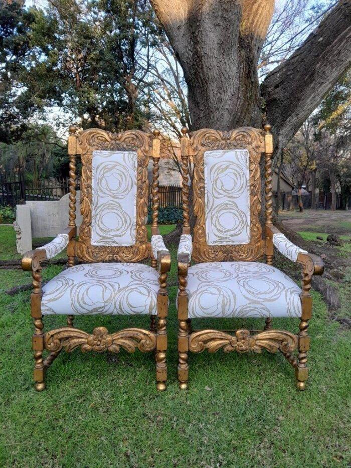 A 20th Century Pair Of Giltwood / Gilded Throne / Arm Chairs - Image 2