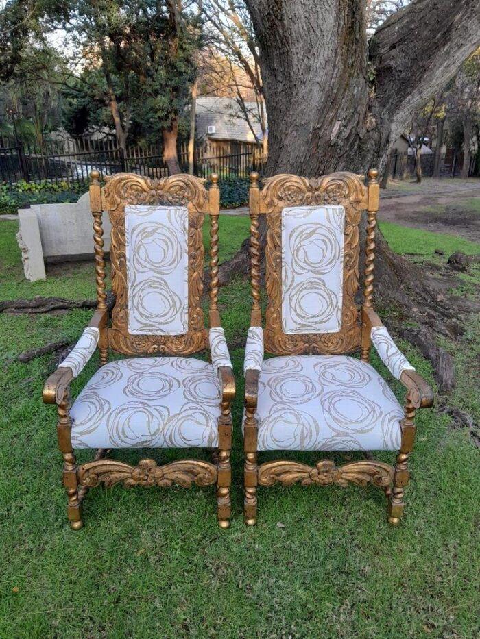 A 20th Century Pair Of Giltwood / Gilded Throne / Arm Chairs - Image 3
