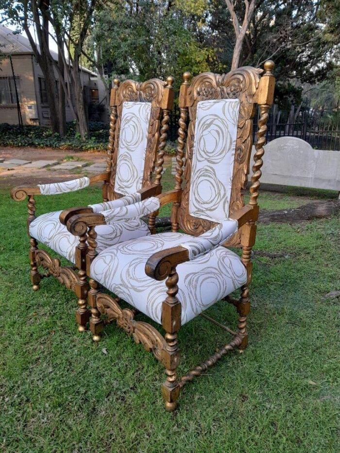 A 20th Century Pair Of Giltwood / Gilded Throne / Arm Chairs - Image 4
