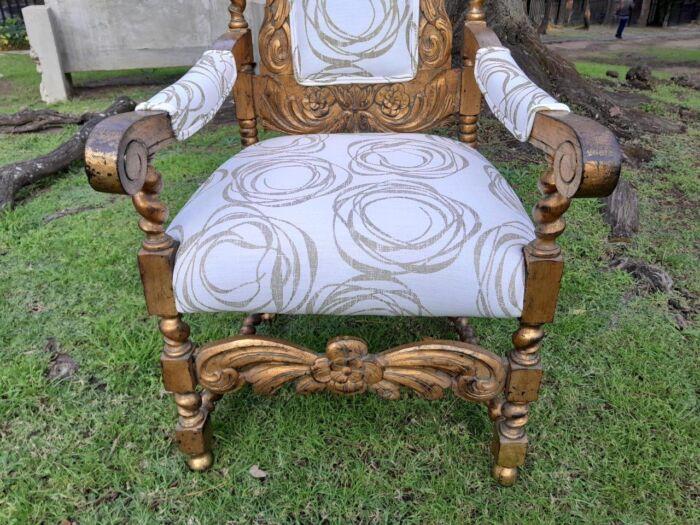 A 20th Century Pair Of Giltwood / Gilded Throne / Arm Chairs - Image 7