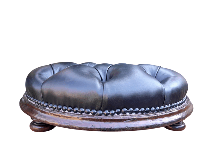An Antique Victorian 20th Century / Circa 1880s Mahogany Foot Stool On Bun Feet In A Hand Gilded Finish