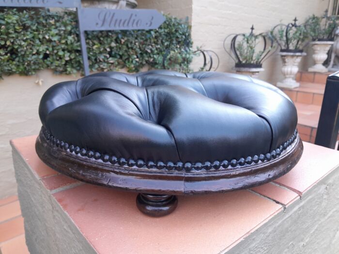An Antique Victorian 20th Century / Circa 1880s Mahogany Foot Stool On Bun Feet In A Hand Gilded Finish - Image 5