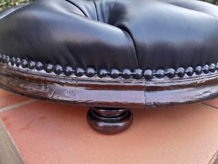An Antique Victorian 20th Century / Circa 1880s Mahogany Foot Stool On Bun Feet In A Hand Gilded Finish - Image 6