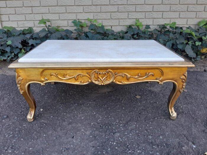 A 20th Century French Style Carved And Gilt Wood Coffee Table With Cream Marble Top - Image 2