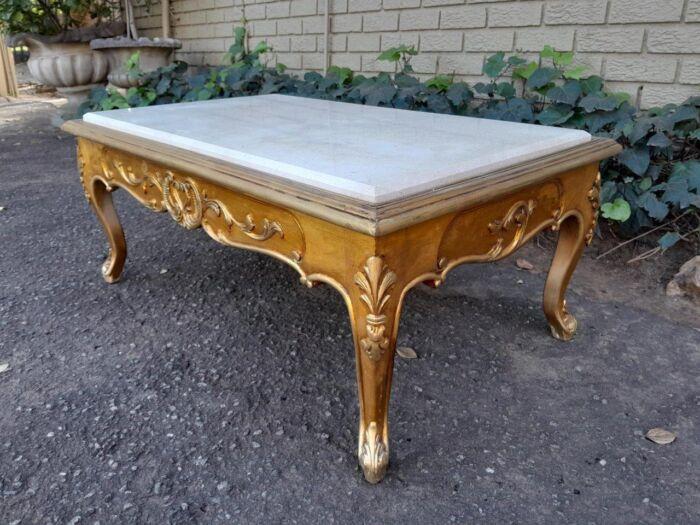 A 20th Century French Style Carved And Gilt Wood Coffee Table With Cream Marble Top - Image 4