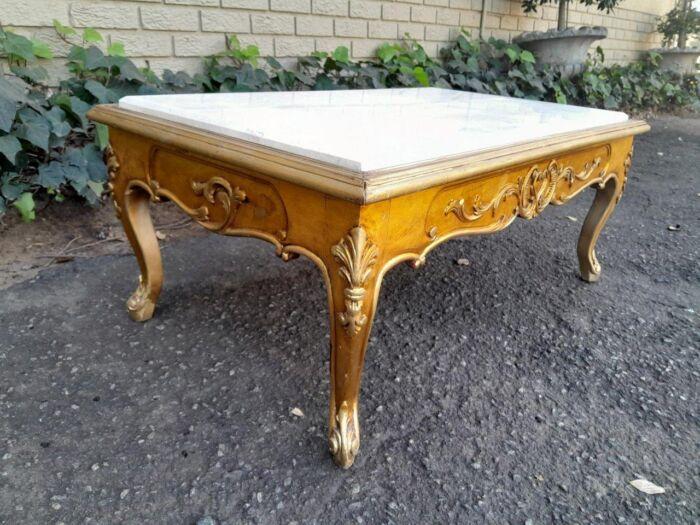 A 20th Century French Style Carved And Gilt Wood Coffee Table With Cream Marble Top - Image 5