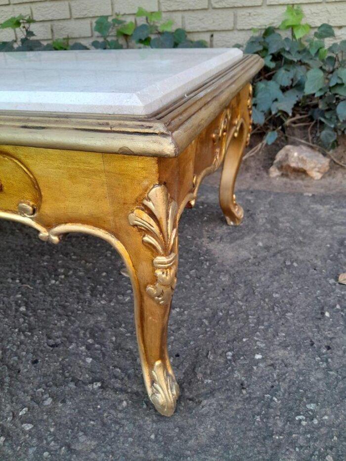 A 20th Century French Style Carved And Gilt Wood Coffee Table With Cream Marble Top - Image 7
