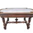 An Antique French Carved Walnut And Ebonised / Table / Library Table With Two Drawers And A Cream Marble Top