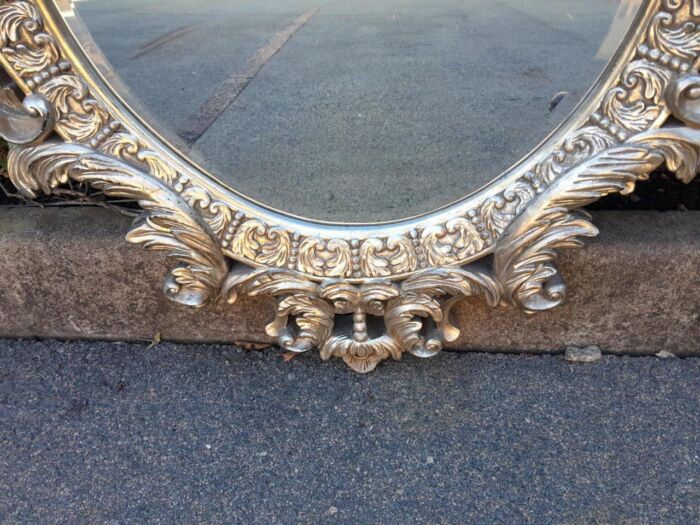 A French Style Ornately Carved And Bevelled Mirror In A Contemporary Silver Hand-Gilded Finish - Image 5