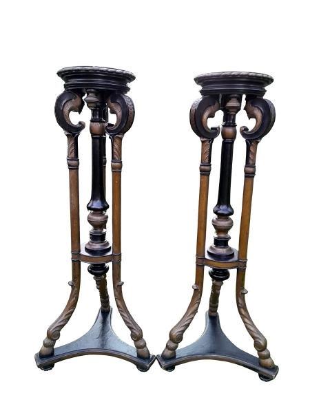 A Rare Pair Or Tall And Ebonised Plinths / Display Stands