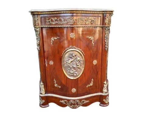 A 20th Century French Louis XV Style Mahogany Credenza With Brass Hardware And Stone Top