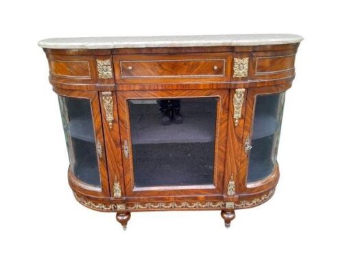 A 20TH Century French Louis XVI Style Rosewood Buffet / Credenza / Drinks Table With Cream Stone Top